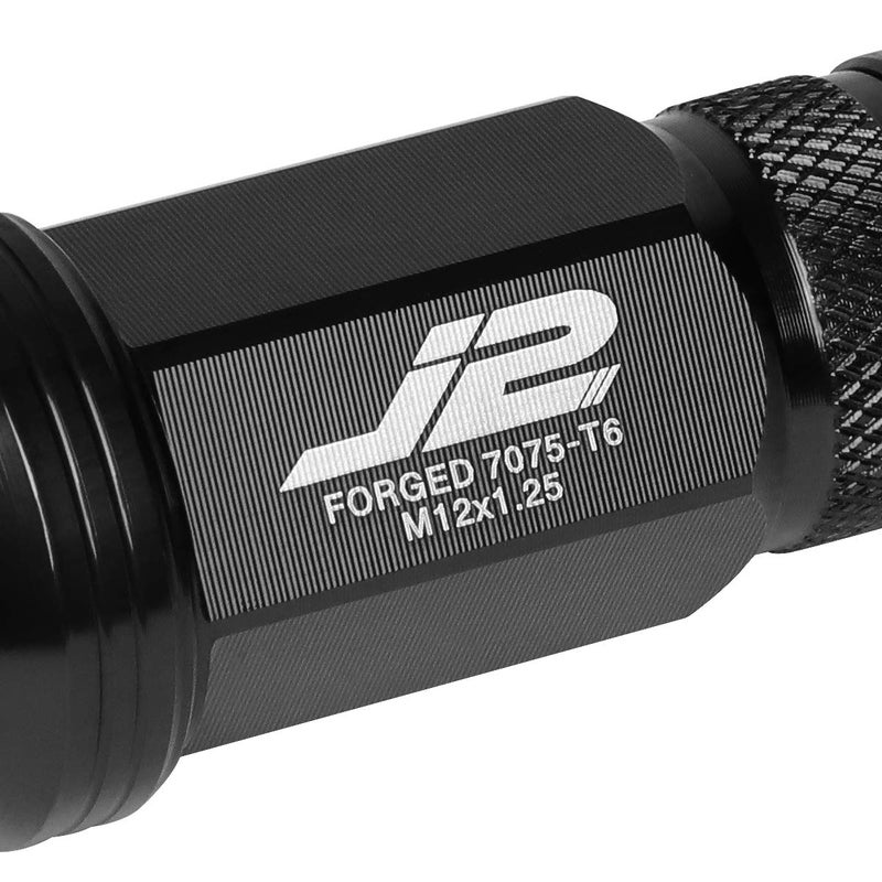 J2 Engineering LN-T7-022-125-BK 20Pcs M12 x 1.25 7075-T6 Aluminum 80mm Spiked Cap Lug Nut w/Socket Adapter (Black) - Image 3